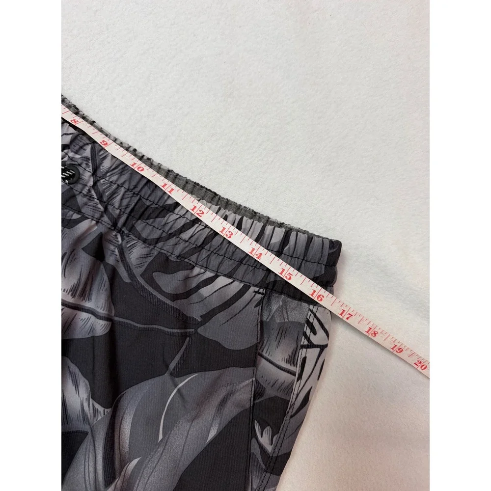 Hurley Mens Tropical Leaf Print Board Shorts Grey Black Elastic Waist Large